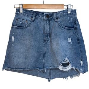 One teaspoon denim Jean frayed destroyed mini skirt Size 29 Raw Hem